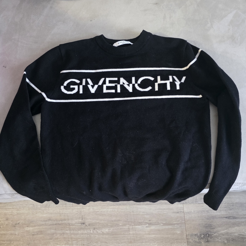 Givenchy Men's Black Crewneck Sweater with White Logo